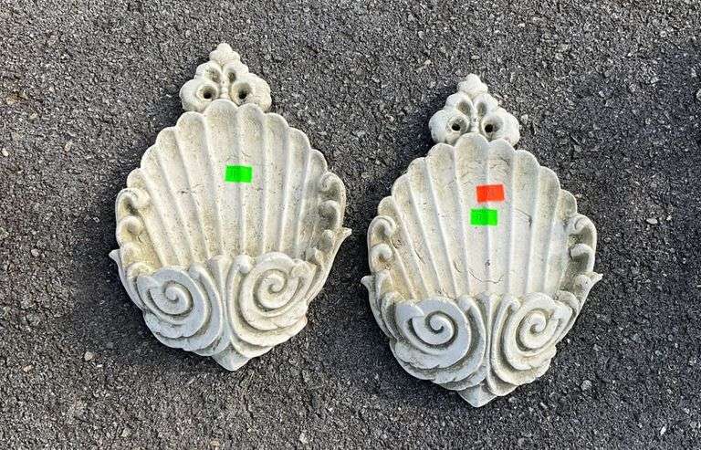 Resin Scalloped Wall Pockets with Decorative Scrollwork, 14″Hx12″W