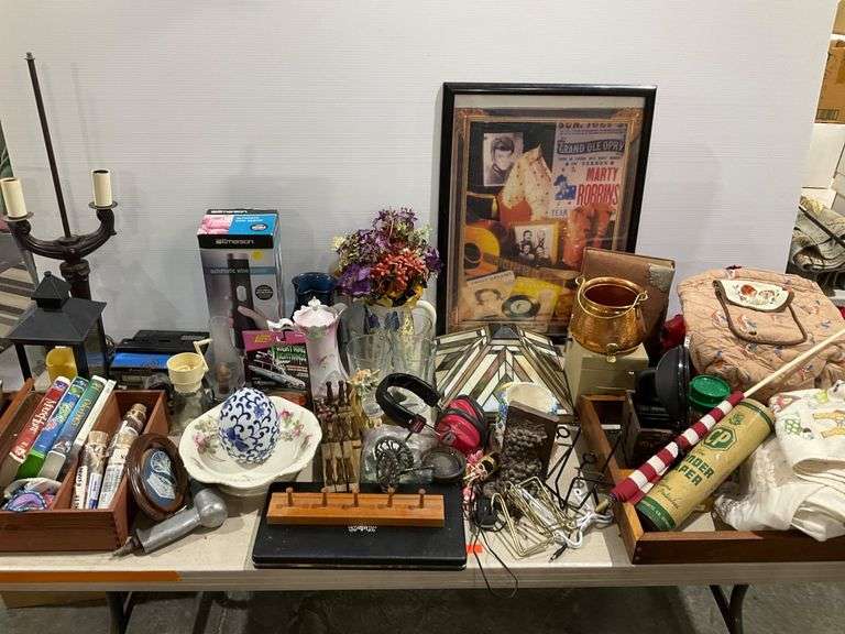 Four Boxes of Decorative Items, Tableware, Textiles, and Collectibles