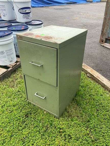 Metal Two-Drawer Filing Cabinet in Green Finish, From the Estate of George R. Rotenberry.