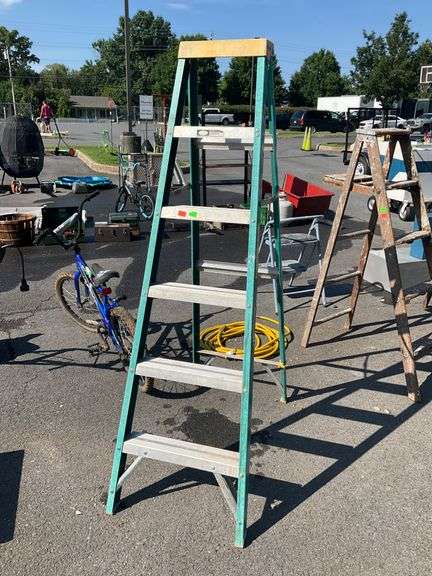 6-Foot Green Step Ladder with Aluminum Steps