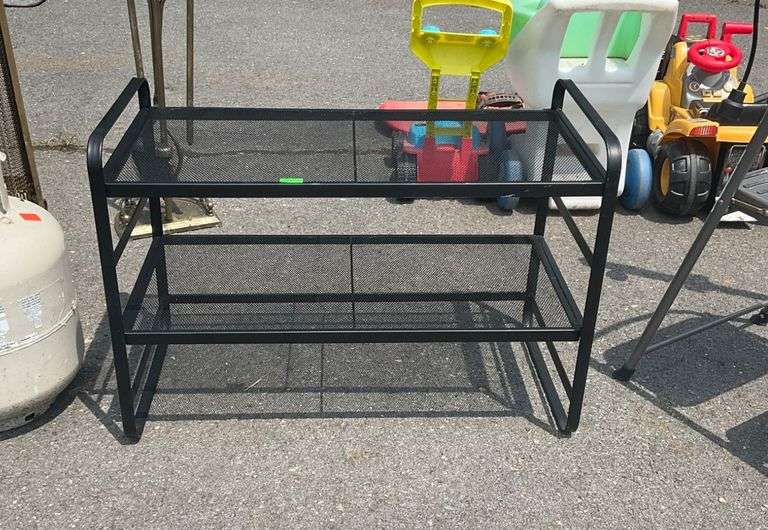 Two-Tier Black Metal Mesh Storage Unit, 18”Hx28”Lx14”W