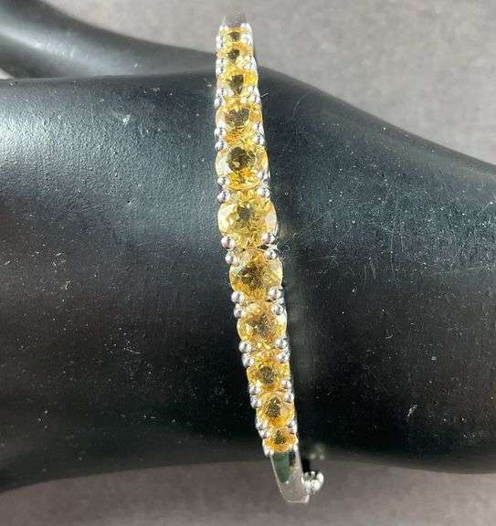 Bangle Bracelet Side Clasp With Citrine Colored Stones 12.5 grams Sterling Silver size 2 1/2"