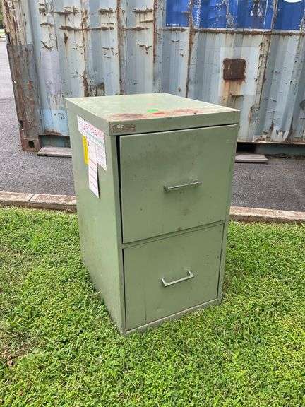 Metal Two-Drawer Filing Cabinet in Green Finish, From the Estate of George R. Rotenberry.
