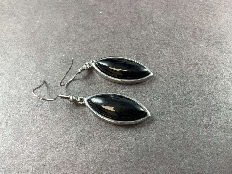 Black obsidian stainless earrings