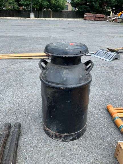 Black Metal Dairy Can with Handles and Lid, 23″H