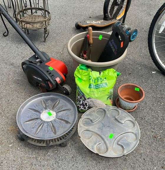 Garden Lot with Black & Decker Edger, Planters, Garden Tools, and Perlite Bag