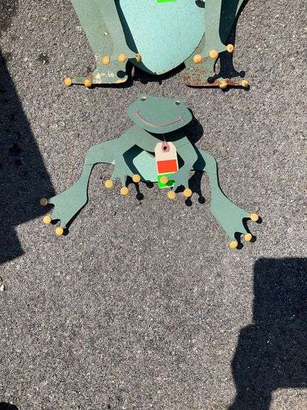 Two Painted Metal Frog Decorations with Embellished Details