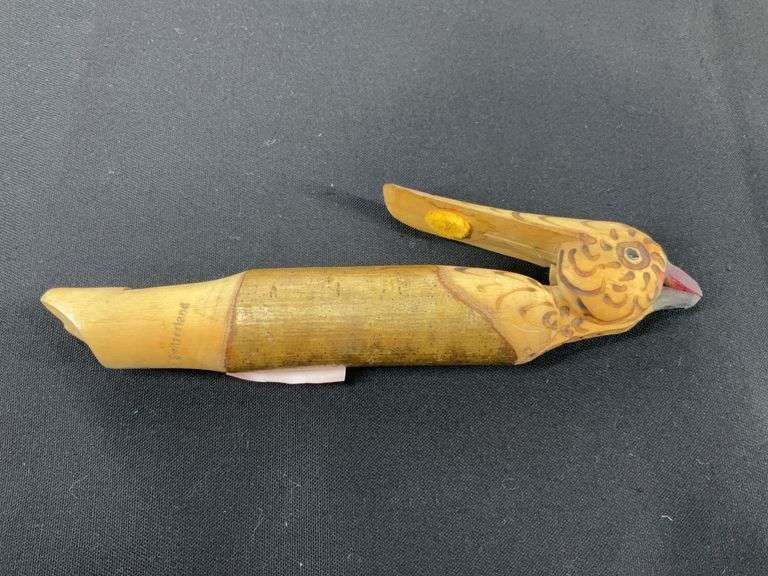 Vintage hand carved wooden bird whistle made in Switzerland