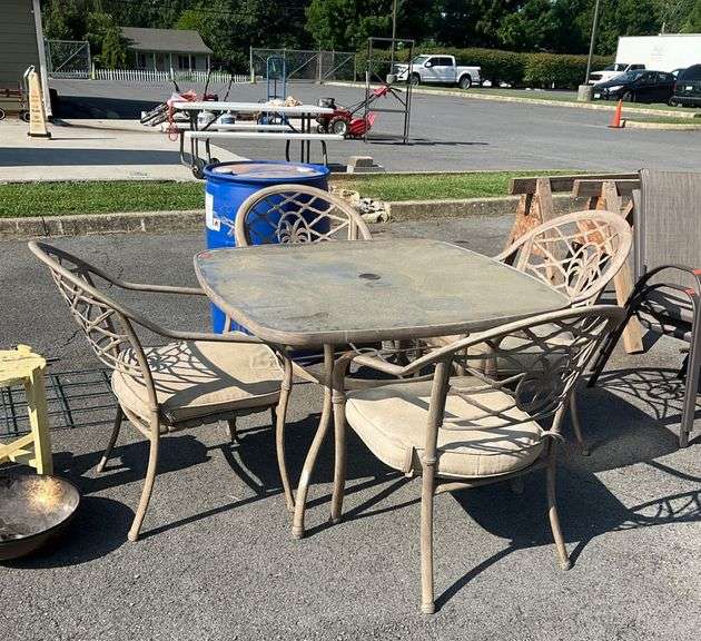 5-Piece Patio Set with Glass-Top Table and Decorative Arm Chairs
