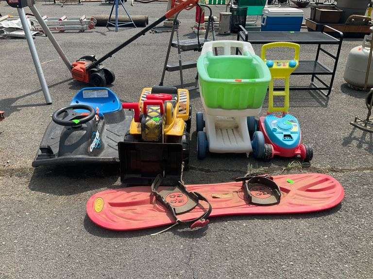 Kids Toy Lot with Ride-On Vehicles and Plastic Accessories