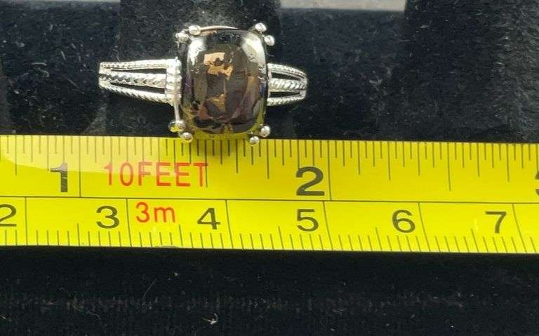 Sterling silver size 9 matrix silver shungite solitaire ring
