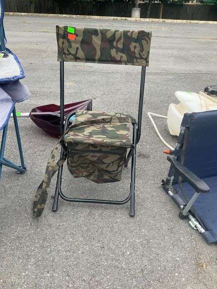 Folding Chair with Camo Seat, Metal Frame, and Zippered Storage