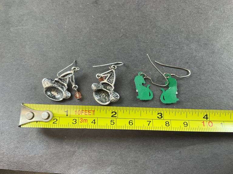 Two Pairs Of Cat Earrings One For Halloween Cat With Witch Hat And One Set For Christmas, Cat With Santa Hat