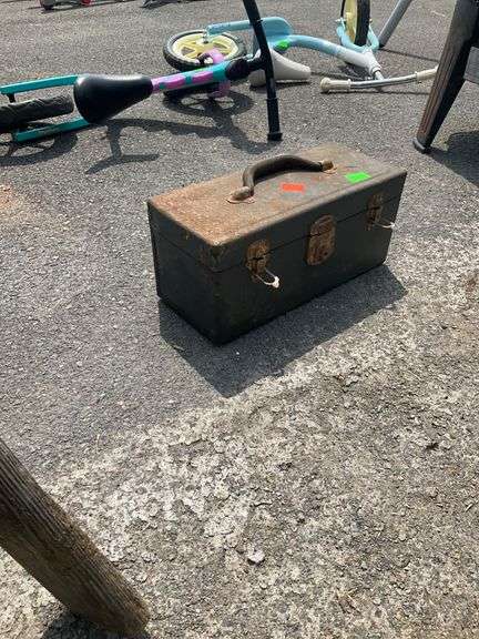 Metal Toolbox with Handle and Assorted Accessories