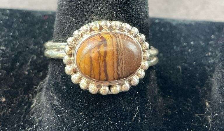 Sterling silver chocolate jasper ring size 8