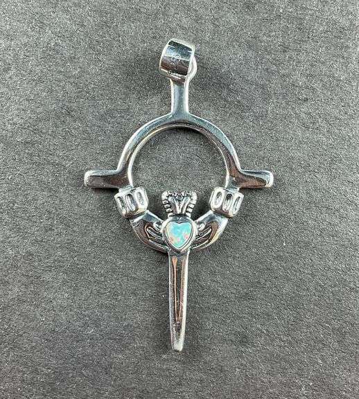 Sterling silver lab opal claddagh pendant