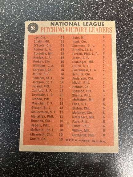 1962 Topps National League Win Leaders Baseball Card #58