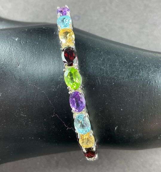 Multi Stone Cuff Bracelet 12.7 grams Sterling Silver size 2 1/2"