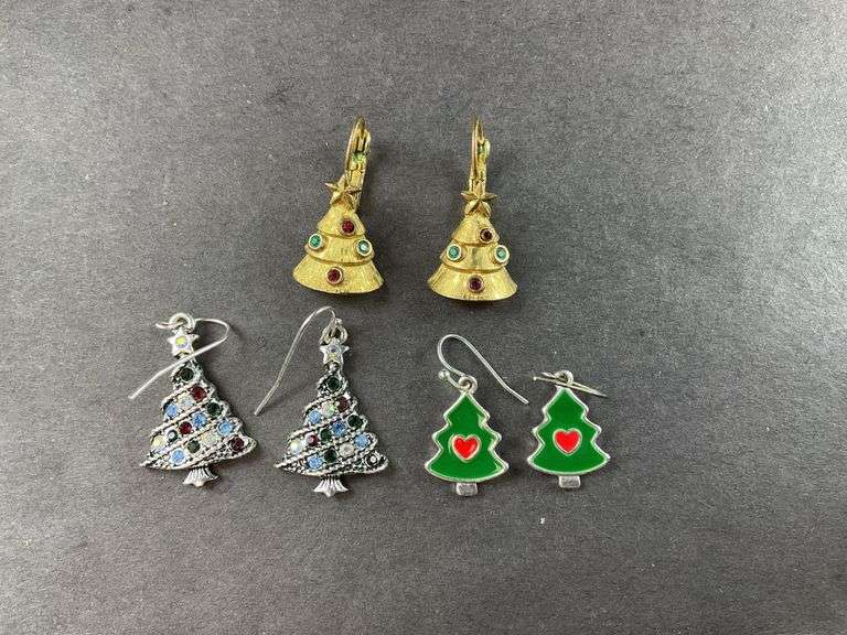 Three Sets Of Christmas Tree Earrings