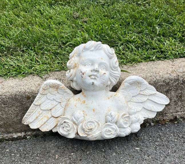 Cast Iron Cherub with Rose Motif and Wing Details