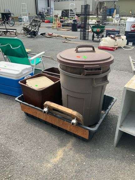 Plastic Bin with Trashcans and Planter Dolly