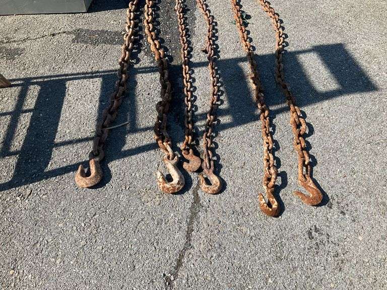Three Metal Chains With Hooks, 10′ and 12′ Lengths