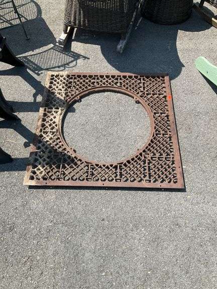 Iron Grate with Center Opening and Geometric Pattern