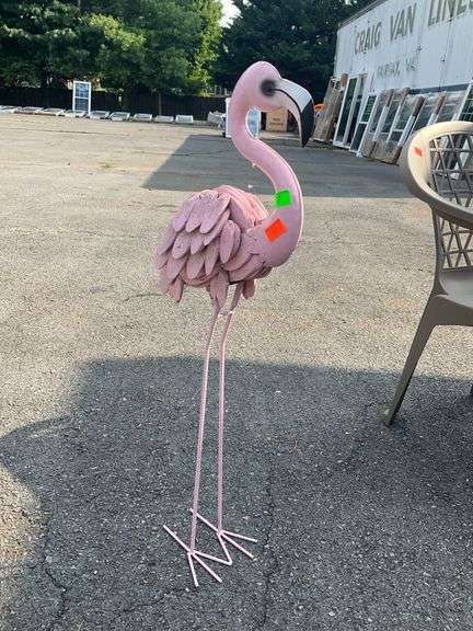 Pink Flamingo Sculpture in Metal and Wood, 34”H