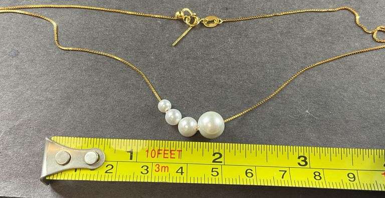 Gold over sterling silver faux four pearl necklace 16in