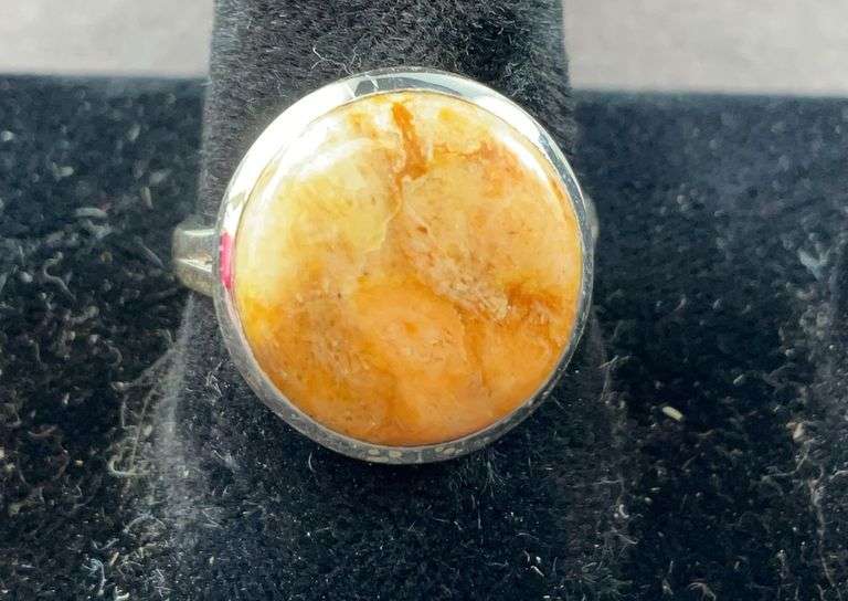 Sterling silver coral jasper ring size 7.5