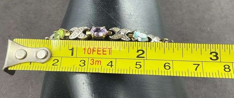 Multi Stone Gold Tone Silver Bracelet 11 grams Sterling Silver size 7.5"