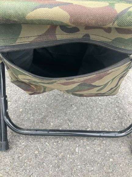 Folding Chair with Camo Seat, Metal Frame, and Zippered Storage