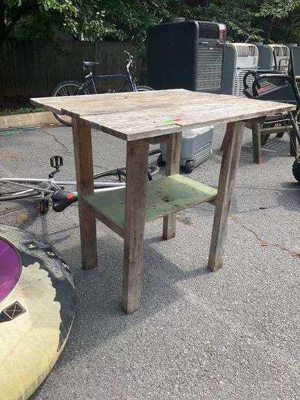 Wooden Work Table with Lower Shelf, 34”Hx34”Lx28”W