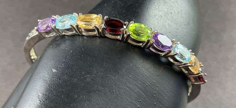 Multi Stone Cuff Bracelet 12.7 grams Sterling Silver size 2 1/2"