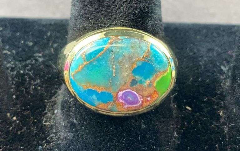 Turquoise ring goldtone size 8