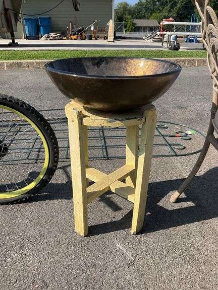 Glass Bowl with Pre-Drilled Hole and Wooden Stand