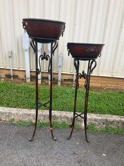 Freestanding Metal Plant Stands with Decorative Bowls