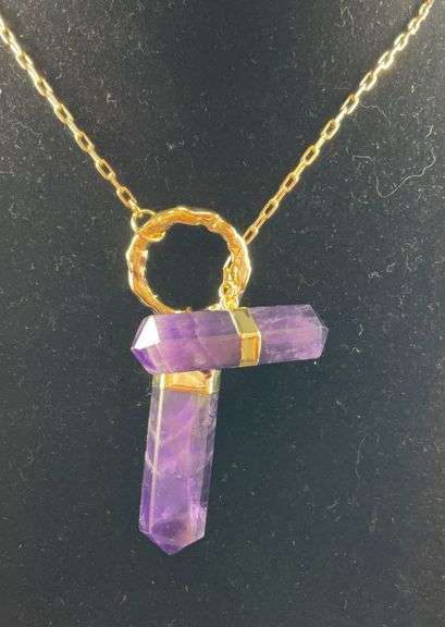 Amethyst pendant necklace 36in goldtone