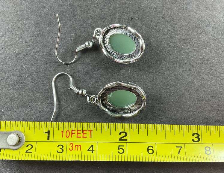 Green aventurine silvertone dangle earrings