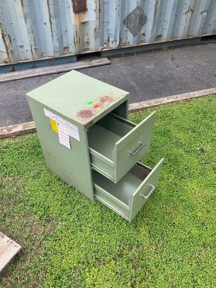 Metal Two-Drawer Filing Cabinet in Green Finish, From the Estate of George R. Rotenberry.