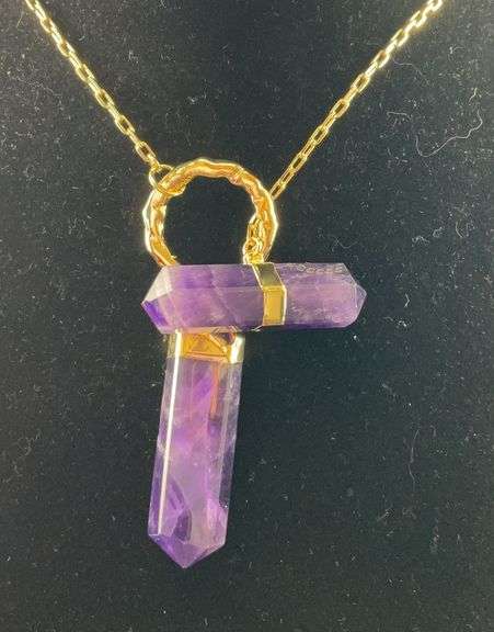 Amethyst pendant necklace 36in goldtone