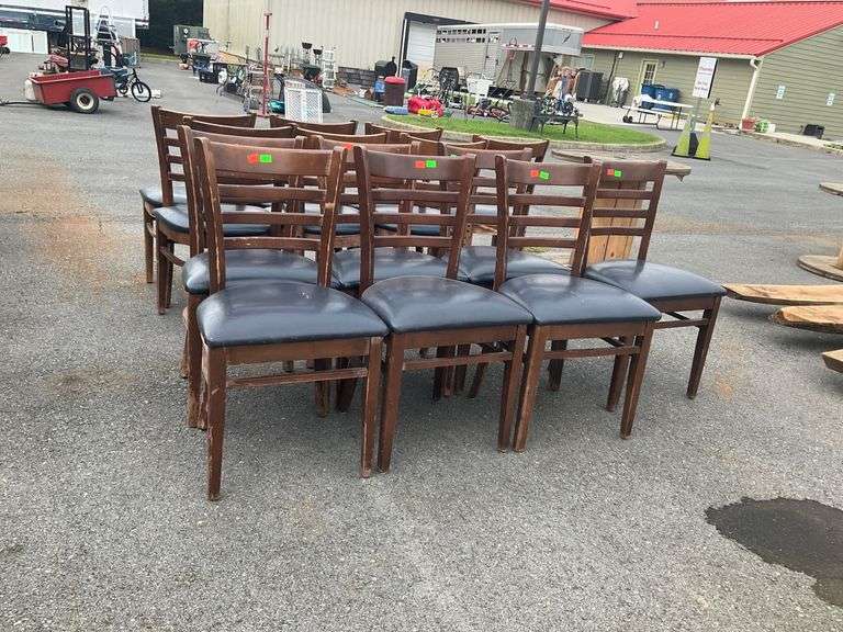 Seven Chairs with Wooden Frames and Fabric Seating
