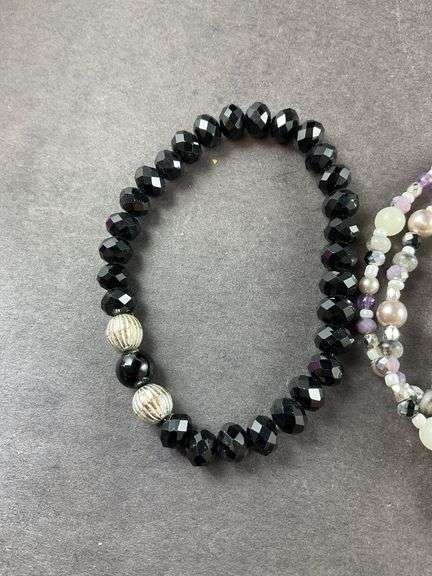 Two Beaded Bracelets Black And Gray