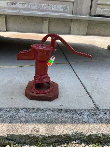 Red Cast Iron Water Pump by Wm. Davey Pump Corp, Rockford, IL, 14″H