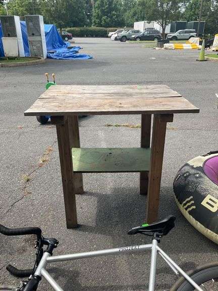 Wooden Work Table with Lower Shelf, 34”Hx34”Lx28”W