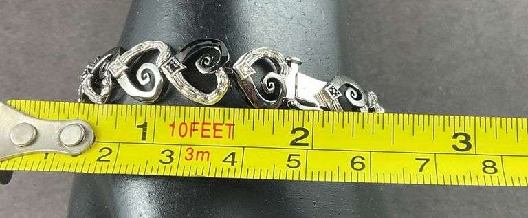 Black And Silver Heart Bracelet 15.7 grams Sterling Silver size 6"