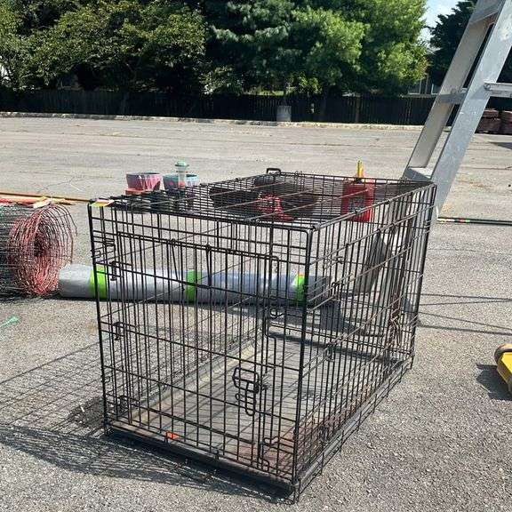 Two-Door Wire Pet Cage with Plastic Liner, 35”Lx22”Wx24”H