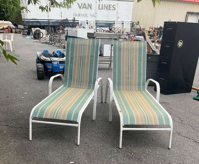 Striped Fabric Chaise Lounges with Metal Frames