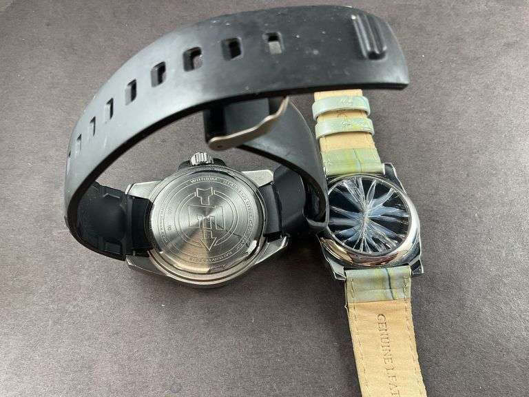 Timex Wrist Watch Expedition Blue Dial,running   And Wrist Watch By Stauer ( back cracked) not running