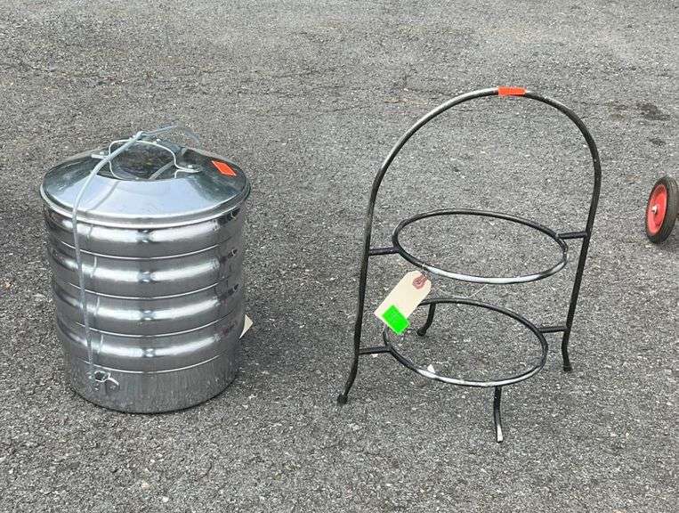Galvanized Camping Food Storage Container and Two-Tier Plate Rack